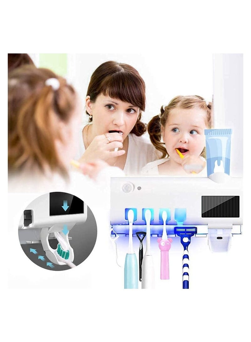 Smart Toothbrush Holder and Toothpaste Dispenser, Bathroom Toothbrush Holder Wall Mounted Toothpaste Dispenser with Rechargeable Solar Powered Rechargeable, USB Charging for Family Bathroom - Image 3