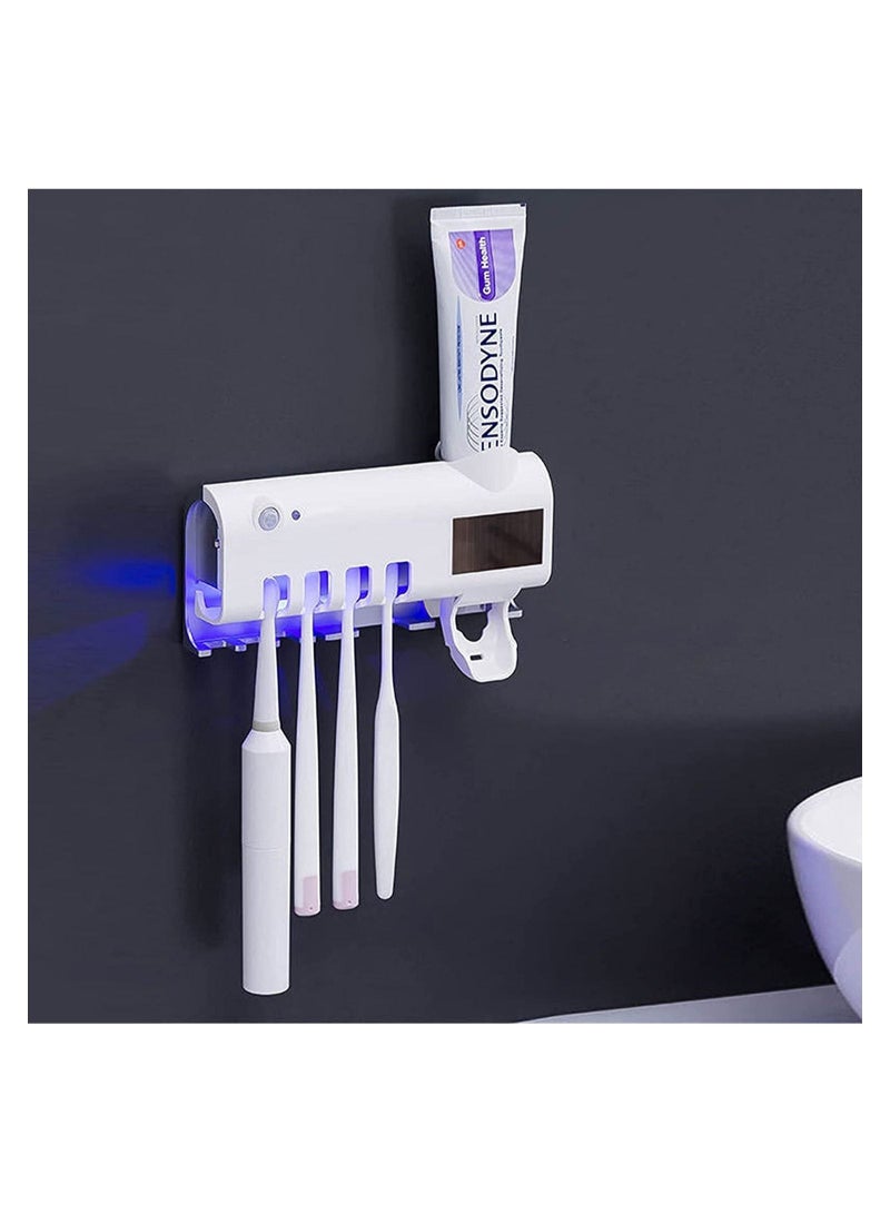 Smart Toothbrush Holder and Toothpaste Dispenser, Bathroom Toothbrush Holder Wall Mounted Toothpaste Dispenser with Rechargeable Solar Powered Rechargeable, USB Charging for Family Bathroom - Image 1