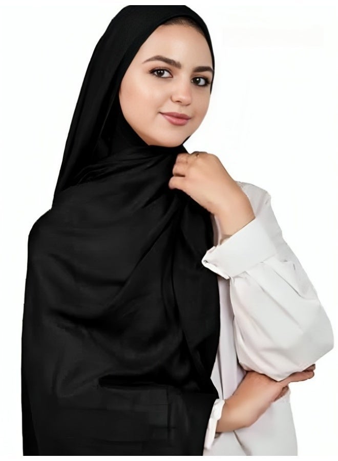 FLOWER Plain Cotton Modal Veil - Black - Image 4
