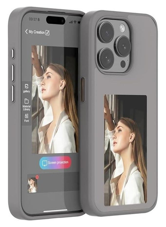 NFC INK Smart Screen Phone Case for iphone 16 pro max - Grey - Image 1