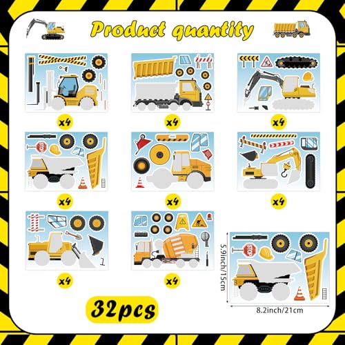 Hxezoc 32 Sheets Make Your Own Construction Vehicle Stickers Creative Truck Game Stickers for Kids Birthday Party Favors DIY Art Crafts Supplies - Image 5