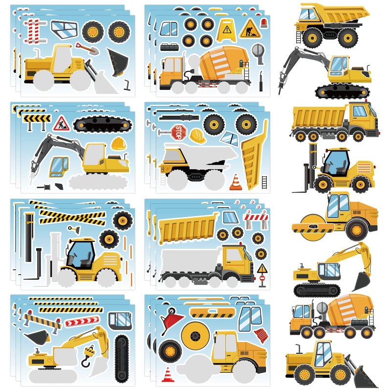 Hxezoc 32 Sheets Make Your Own Construction Vehicle Stickers Creative Truck Game Stickers for Kids Birthday Party Favors DIY Art Crafts Supplies - Image 3
