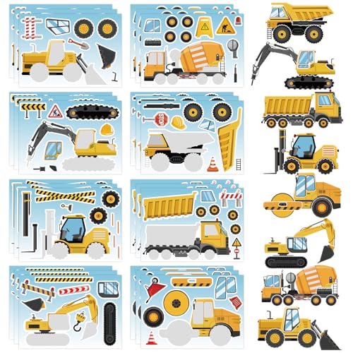 Hxezoc 32 Sheets Make Your Own Construction Vehicle Stickers Creative Truck Game Stickers for Kids Birthday Party Favors DIY Art Crafts Supplies - Image 1