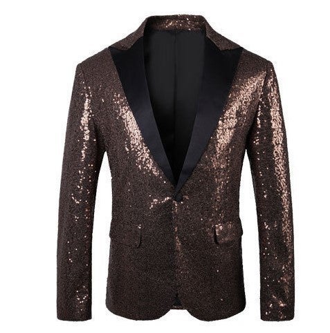 Suit Mens Foreign Trade Performance Dress Sequins European Code Suit Nightclub Mens Host MC Studio European and American Mens Coat Coffee