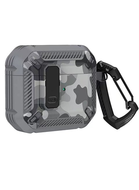 Case for AirPods Pro 3 Case with Lock Clip, Series Full-Body Rugged Hard Shell for Men Women with Keychain Cool Shockproof Protective Case For AirPods Pro 3(Gray Camo)