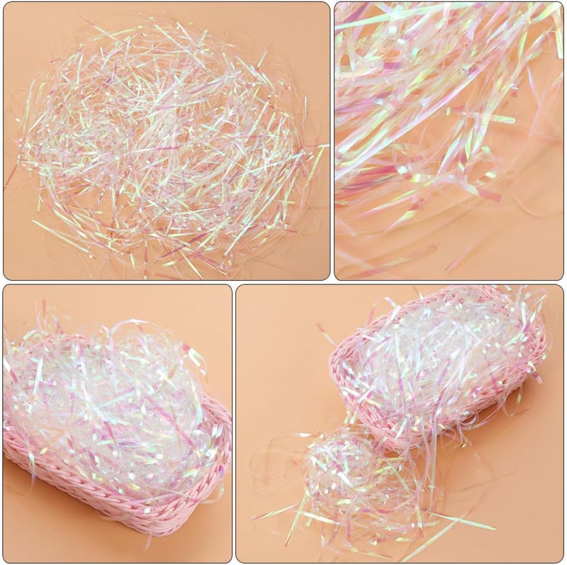 Hoement 3mm Iridescent White Pet Shredded Paper Filler 100g Bag Crinkle Cut Basket Stuffing Packing Paper for Wrapping and Party Packaging - Image 3