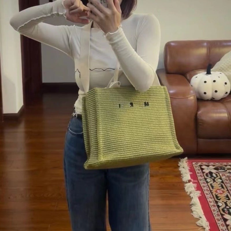 Straw Woven Bag For Women, Summer Embroidered Ins-Style Handbag, Shoulder Bag, Crossbody Tote Bag, Large Capacity, Suitable For Commuting - Image 3