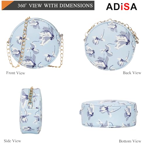 ADISA Women Girls Floral Print Round Sling Bag (SL5073-SKY_Sky Blue) - Image 2