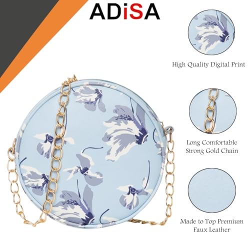 ADISA Women Girls Floral Print Round Sling Bag (SL5073-SKY_Sky Blue) - Image 4