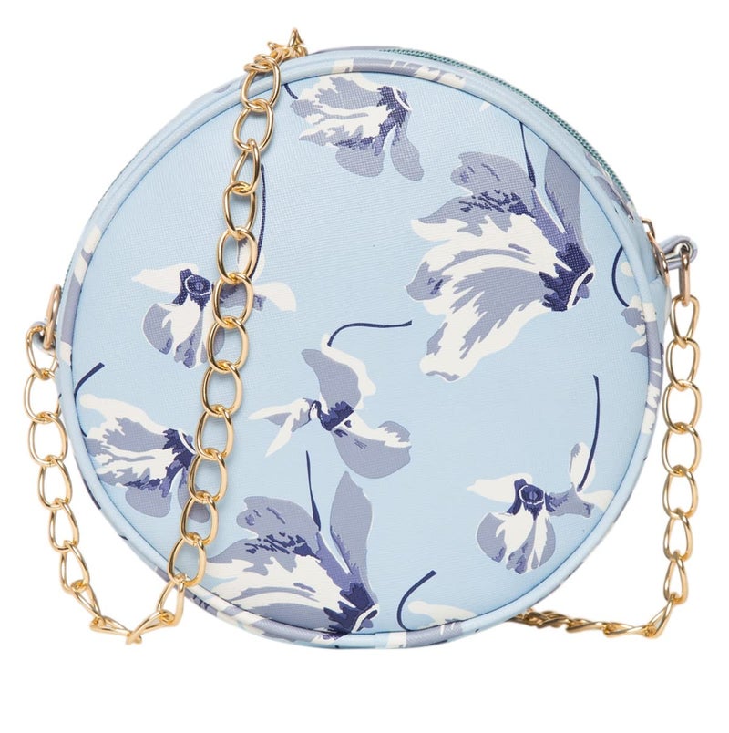 ADISA Women Girls Floral Print Round Sling Bag (SL5073-SKY_Sky Blue) - Image 1