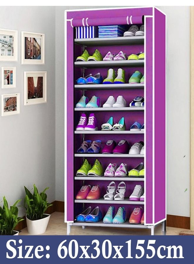 C&C Home 9-Tiers Dustproof Cover Shoes Cabinet Storage Organizer Shoe Rack for Hallway Entryway Living Room 60x30x155 cm - Image 2