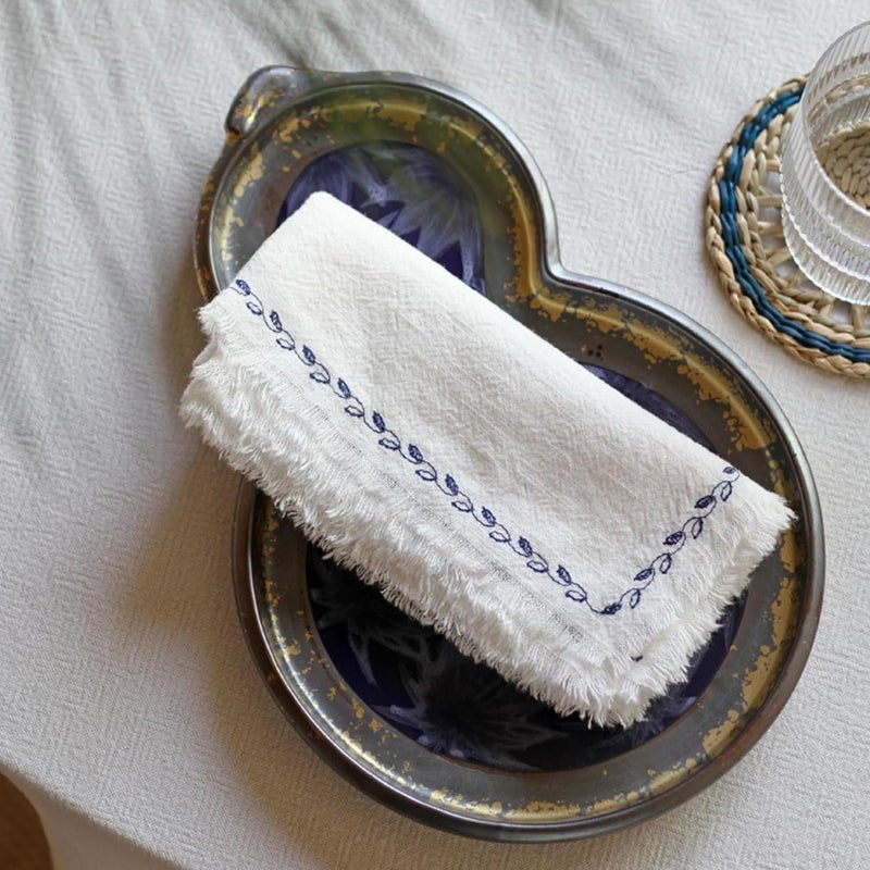 Ayuzawa Embroidered Handmade Cloth NapkinsThickened Cotton Cloth Napkins with FringeKitchen Dining Tabletop Decorationfor Dinners Parties Weddings 18 x 18 Inch Set of 4 White - Image 4