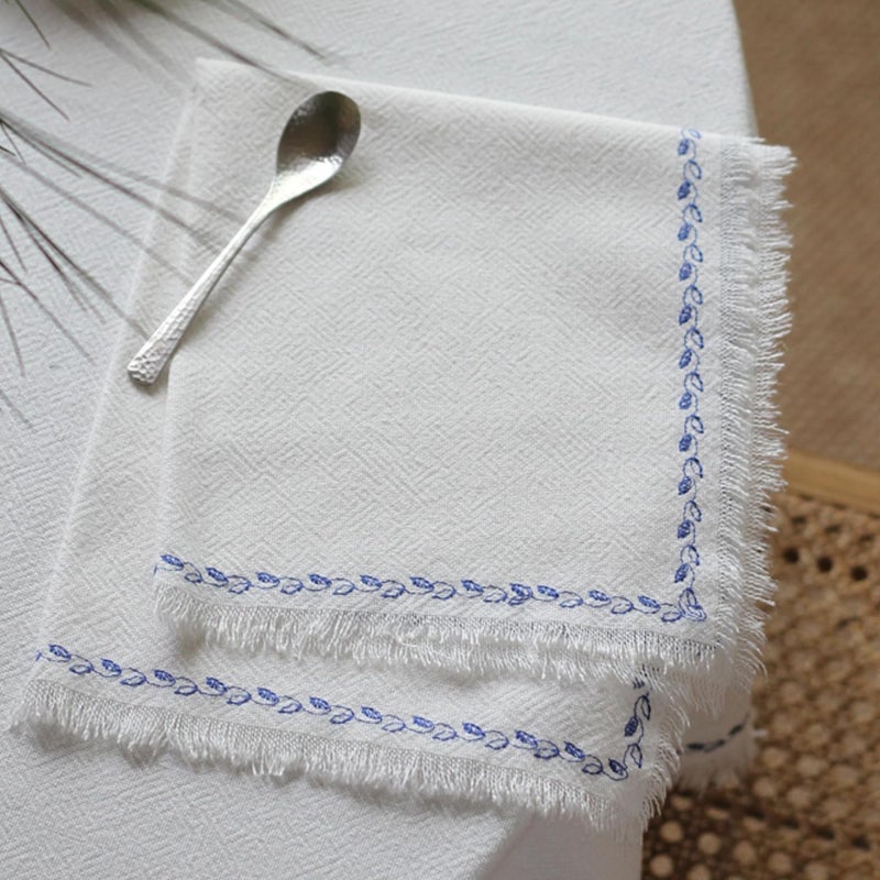 Ayuzawa Embroidered Handmade Cloth NapkinsThickened Cotton Cloth Napkins with FringeKitchen Dining Tabletop Decorationfor Dinners Parties Weddings 18 x 18 Inch Set of 4 White - Image 1