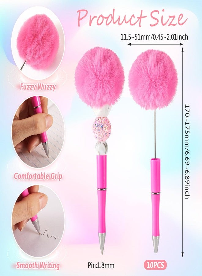 Spritewelry 10 Pcs Fluffy Beadable Pens, Hot Pink Plush Ball Beaded Pens, Fancy Fuzzy Pom Pom Ball Pen with Black Ink for DIY Cool Pen Adult Office School Graduation Gift Supplies - Image 2