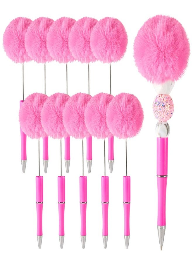 Spritewelry 10 Pcs Fluffy Beadable Pens, Hot Pink Plush Ball Beaded Pens, Fancy Fuzzy Pom Pom Ball Pen with Black Ink for DIY Cool Pen Adult Office School Graduation Gift Supplies - Image 1