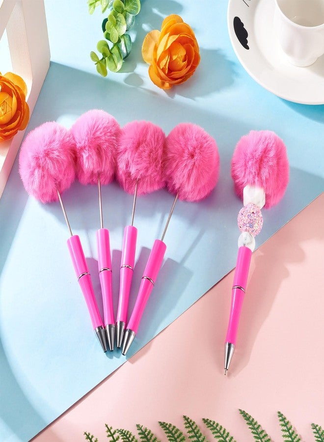 Spritewelry 10 Pcs Fluffy Beadable Pens, Hot Pink Plush Ball Beaded Pens, Fancy Fuzzy Pom Pom Ball Pen with Black Ink for DIY Cool Pen Adult Office School Graduation Gift Supplies - Image 3