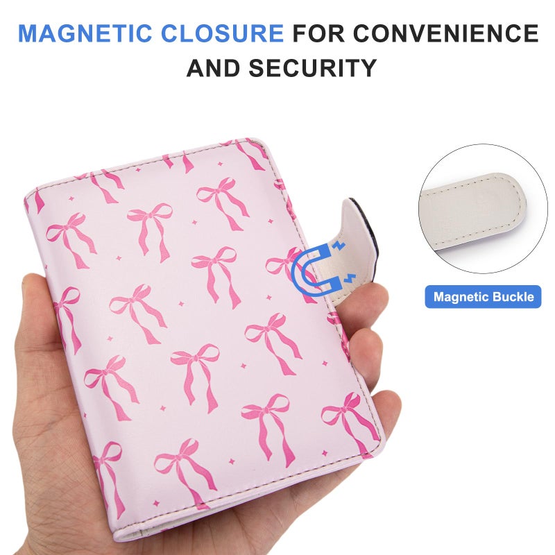 BECEERE Passport Holder for Travel Essentials, RFID Blocking Passport Wallet Cover with Magnetic Closure, Passport Book Holders for Women and Men (Pink Bow) - Image 2
