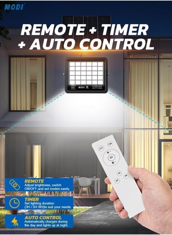 MODI 400W 6500K SMD LED Solar Wall Light, 12–18-Hour Runtime, 4–6-Hour Charging, 10ah Lifepo4 Battery, 10w Polysilicon Panel, Remote Timer And Light Sensor Control, Outdoor Security Flood Lamp - Image 5