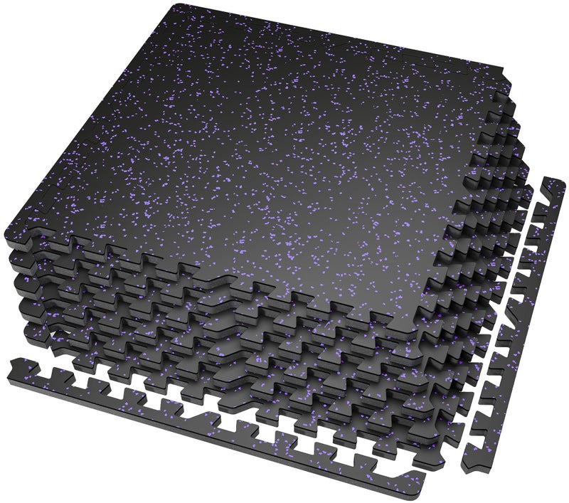 SUPERJARE 0.56'' Thick 6 Pcs 24 Sq Ft Rubber Top Exercise Equipment Mats, High Density EVA Foam Mats with Rubber Top, Interlocking Gym Flooring for Home Gym, Protective Workout Mat, Black/Grey - Image 1