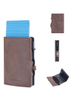 Baellery Leather Card Holder Wallet For Men And Women With Aluminum RFID Blocking Anti Theft Credit Card Holder With Automatic Pop up Metal Case Business Card Wallet Holds 7 cards  - Image 3