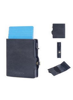 Baellery Leather Card Holder Wallet For Men And Women With Aluminum RFID Blocking Anti Theft Credit Card Holder With Automatic Pop up Metal Case Business Card Wallet Holds 7 cards  - Image 2