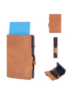 Baellery Leather Card Holder Wallet For Men And Women With Aluminum RFID Blocking Anti Theft Credit Card Holder With Automatic Pop up Metal Case Business Card Wallet Holds 7 cards  - Image 5