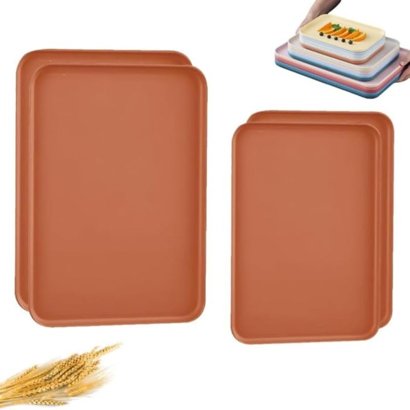 Trifecta Wheat Straw Serving Trays Set Reusable Serving Platters, Appetizer, Charcuterie, Snack, Dessert, Party Food Display - Stackable Kitchen CounterTop Trays (Orange 4-25+31 CM) - Image 1