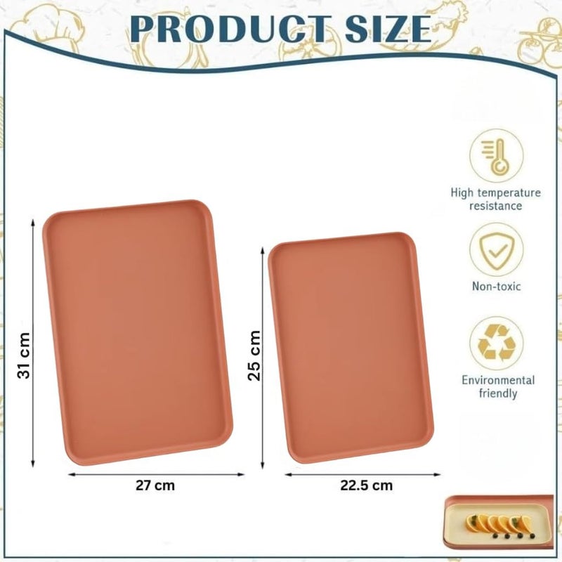 Trifecta Wheat Straw Serving Trays Set Reusable Serving Platters, Appetizer, Charcuterie, Snack, Dessert, Party Food Display - Stackable Kitchen CounterTop Trays (Orange 4-25+31 CM) - Image 5