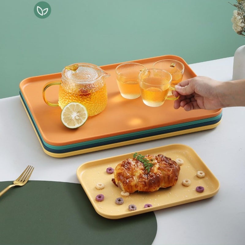 Trifecta Wheat Straw Serving Trays Set Reusable Serving Platters, Appetizer, Charcuterie, Snack, Dessert, Party Food Display - Stackable Kitchen CounterTop Trays (Orange 4-25+31 CM) - Image 4