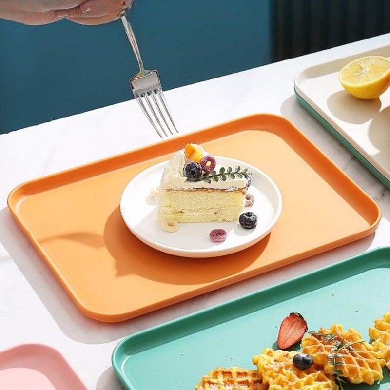 Trifecta Wheat Straw Serving Trays Set Reusable Serving Platters, Appetizer, Charcuterie, Snack, Dessert, Party Food Display - Stackable Kitchen CounterTop Trays (Orange 4-25+31 CM) - Image 2