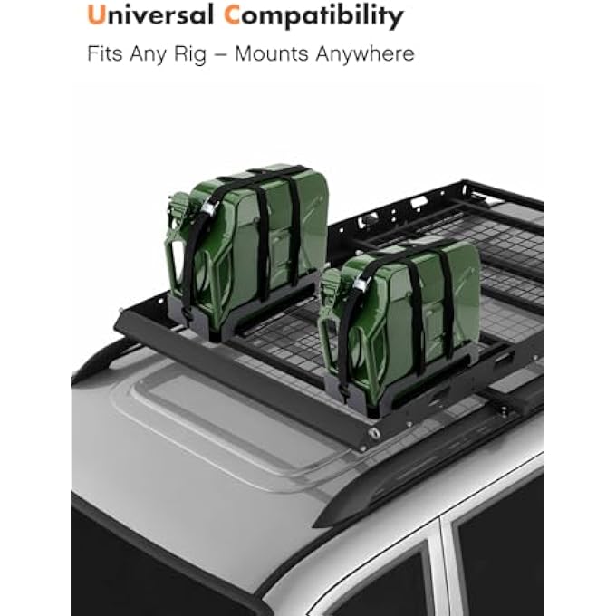 rayihni حامل جالون ثقيل للسطح لحامل جالون بنزين سعة 5 جالون مع حزام شبكي، حامل جالون عالمي مفرد لتخزين الوقود في الطرق الوعرة، والتخييم - Image 3