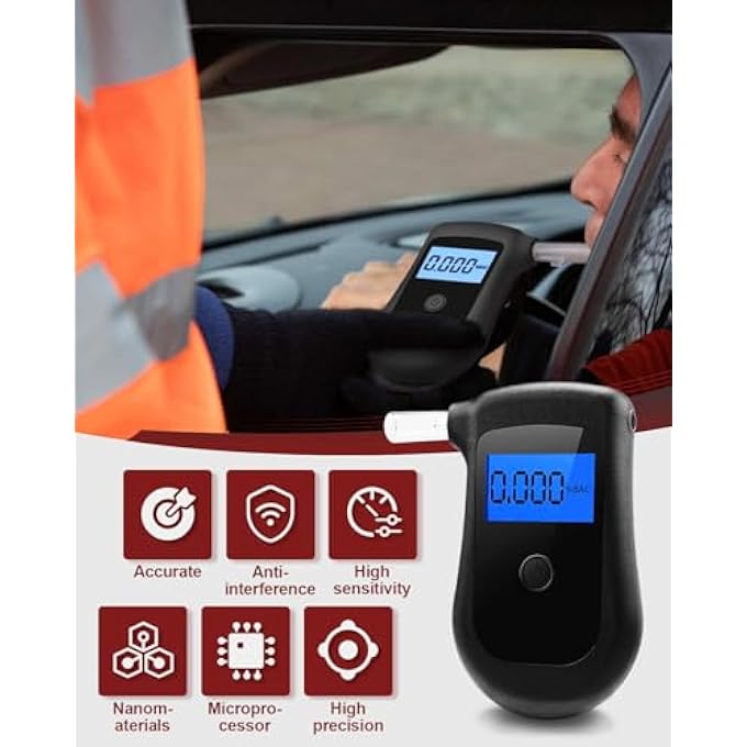 rayihni UK Breathalysers, Portable High Accuracy Alcohol Tester, BAC Breathalyser with 12 Recyclable Mouthpieces,Breathalyzer suitable for Family Dinner, Travel, Car, Party, Banquet - Image 3
