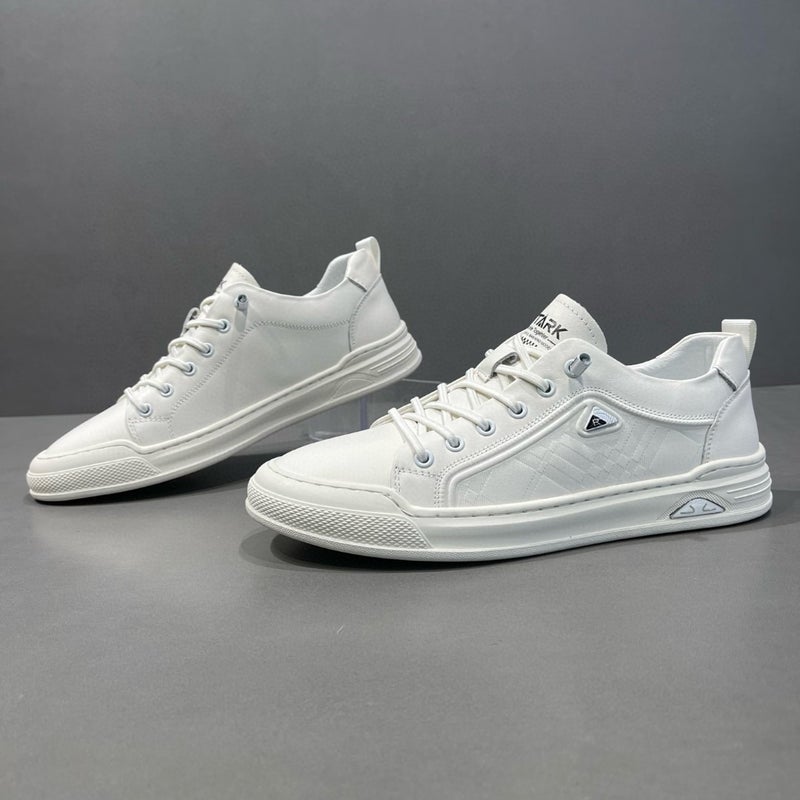Boys Casual White Shoes Genuine Leather European Station Men'S Shoes All-Match Men'S Board Shoes Men'S Trendy Shoes Fashionable Slip-On Shoes - Image 1