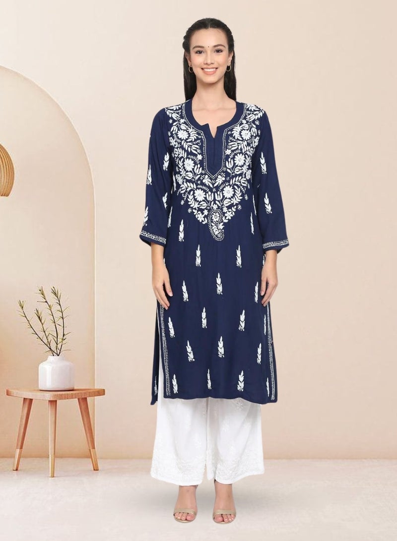 Alaya Women Hand Embroidered Chikankari Rayon Kurta-AL3451  - Image 1
