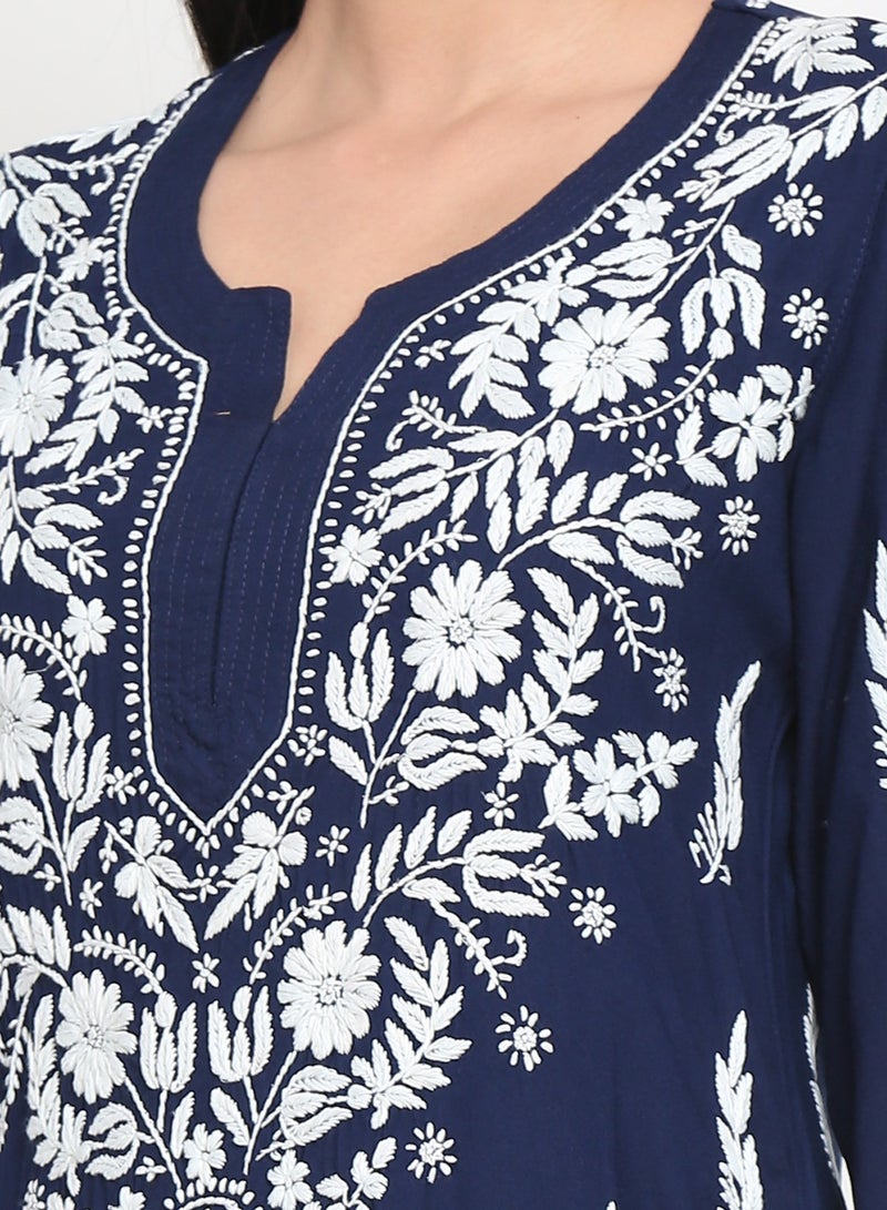 Alaya Women Hand Embroidered Chikankari Rayon Kurta-AL3451  - Image 5