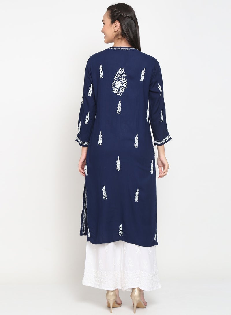 Alaya Women Hand Embroidered Chikankari Rayon Kurta-AL3451  - Image 2