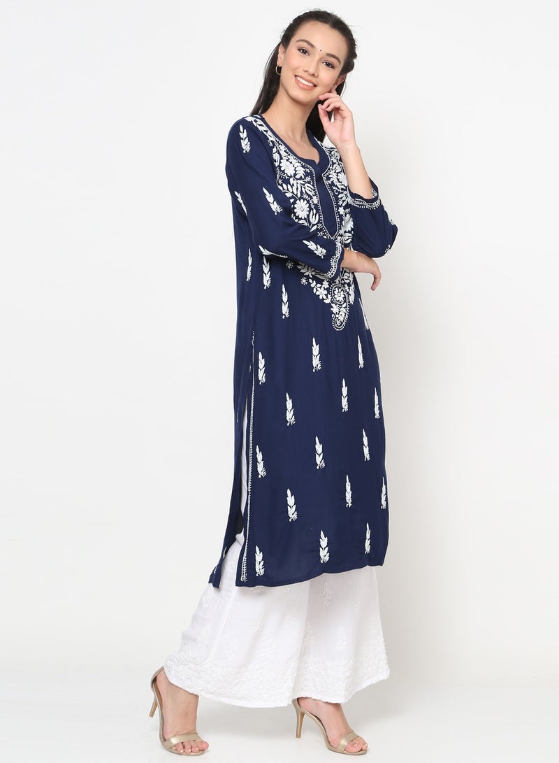 Alaya Women Hand Embroidered Chikankari Rayon Kurta-AL3451  - Image 4