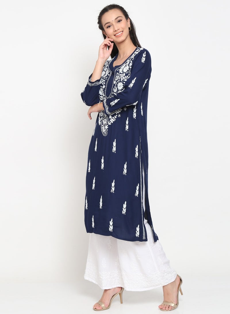 Alaya Women Hand Embroidered Chikankari Rayon Kurta-AL3451  - Image 3