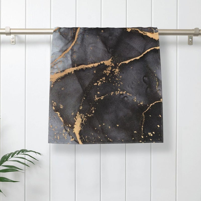 Perinsto Black Yellow and Gray Marble Hand Towel Decorative Fingertip Towels Multipurpose for Bathroom Kitchen Gym and Spa, 27.5" X 15.7" - Image 2