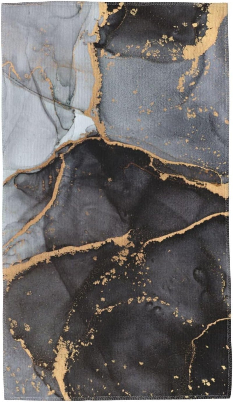 Perinsto Black Yellow and Gray Marble Hand Towel Decorative Fingertip Towels Multipurpose for Bathroom Kitchen Gym and Spa, 27.5" X 15.7" - Image 1