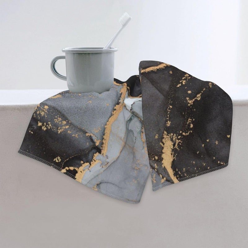 Perinsto Black Yellow and Gray Marble Hand Towel Decorative Fingertip Towels Multipurpose for Bathroom Kitchen Gym and Spa, 27.5" X 15.7" - Image 3