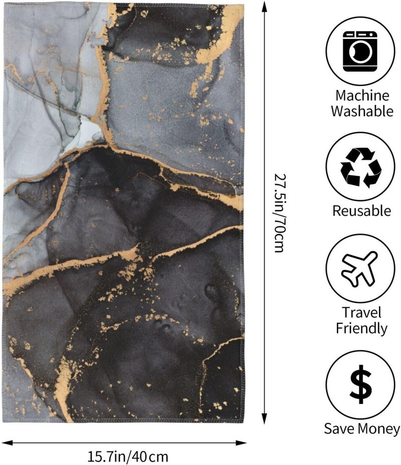 Perinsto Black Yellow and Gray Marble Hand Towel Decorative Fingertip Towels Multipurpose for Bathroom Kitchen Gym and Spa, 27.5" X 15.7" - Image 4