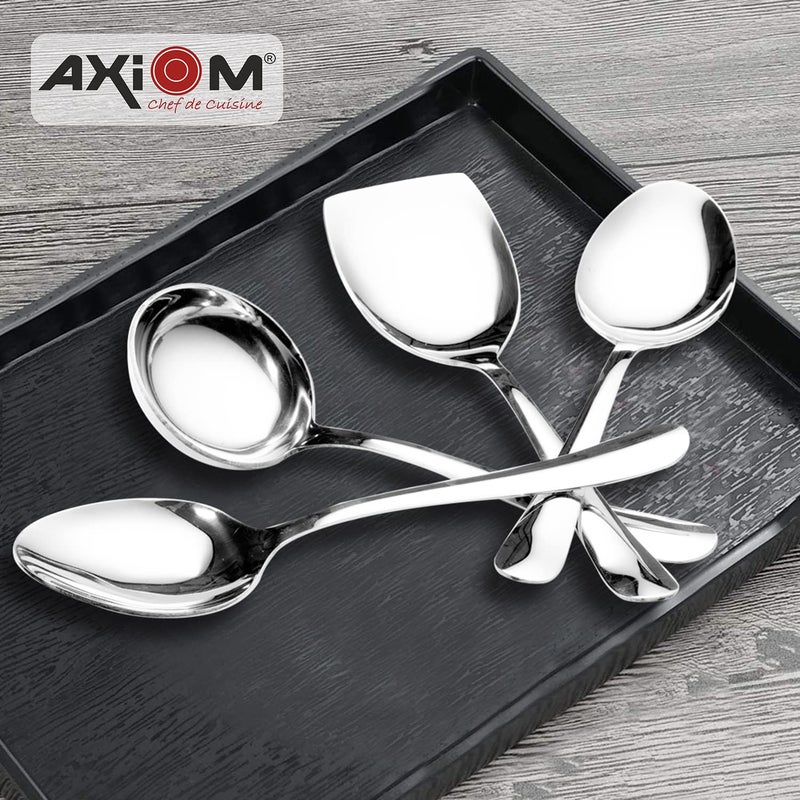 Axiom Axiom Stainless Steel Serving Tools 6 Piece Heavy Gauge NonStick Set Of 2 Soup Ladle Karchi 2 Solid Spoon Chamcha And 2 Rice Spoon For Serving SoupCurryDalRicePasta 23 Cm  - Image 3