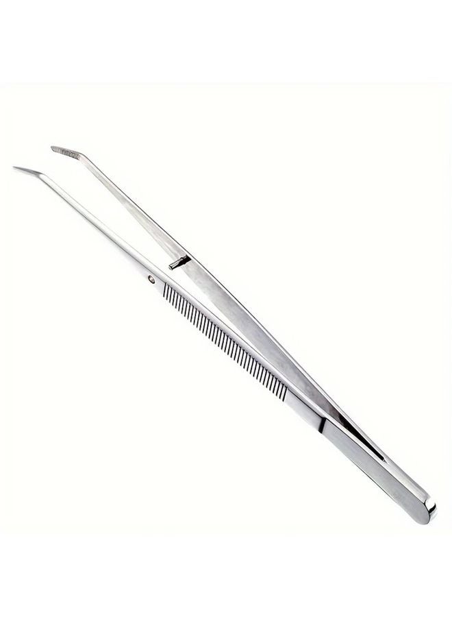 Silvery Stainless Steel Slanted Tip Nail Art Forceps For Precision Crystal Glitter Placement - Image 1