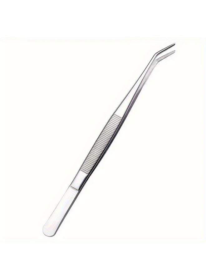 Silvery Stainless Steel Slanted Tip Nail Art Forceps For Precision Crystal Glitter Placement - Image 2