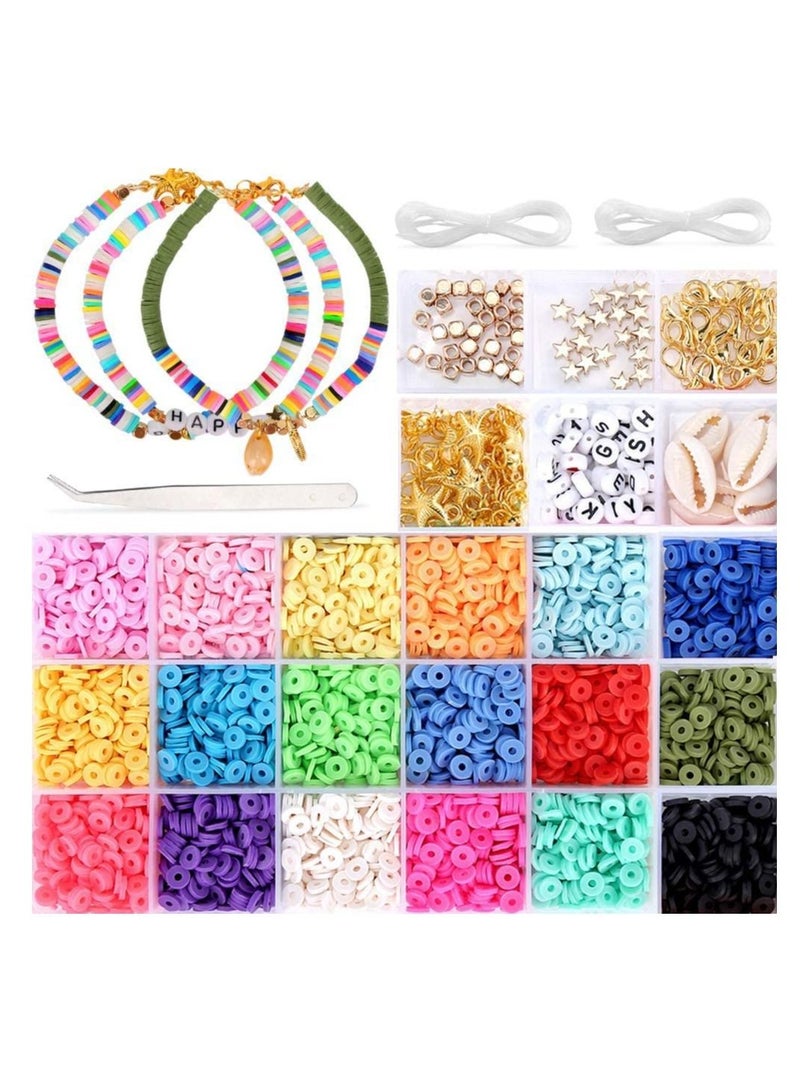 KASTWAVE طقم صناعة المجوهرات خرز للأساور مجموعة طقم حرفي 4800 قطعة خرز طيني لصنع المجوهرات قلادة حلق DIY طقم هدية للنساء الزوجة الصديقة البالغة الطفل (6MM) - Image 1