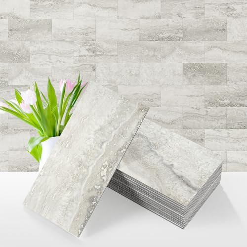 Vamos Tile 100-Piece Matt Beige Mixed Grey Slate Peel and Stick Backsplash Seamless Tile,3''x6'' PVC Subway Tile,Stick on Backsplash for Kitchen/Bathroom/Laundry Room - Image 1