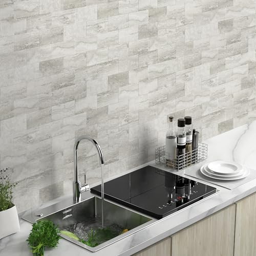 Vamos Tile 100-Piece Matt Beige Mixed Grey Slate Peel and Stick Backsplash Seamless Tile,3''x6'' PVC Subway Tile,Stick on Backsplash for Kitchen/Bathroom/Laundry Room - Image 5