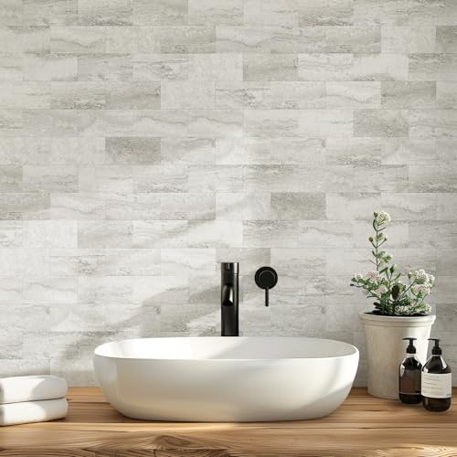 Vamos Tile 100-Piece Matt Beige Mixed Grey Slate Peel and Stick Backsplash Seamless Tile,3''x6'' PVC Subway Tile,Stick on Backsplash for Kitchen/Bathroom/Laundry Room - Image 4