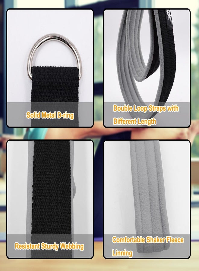 Lights Mountain Pilates Double Loop Straps for Reformer, Thickened D-Ring Handle Fitness Straps, 2 Lengths Multicolor Yoga Accessories for Home Workout (black grey L) - Image 3